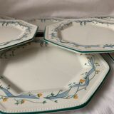 12 octagonal dessert plates in blue and yellow green English porcelain Johnson Brothers