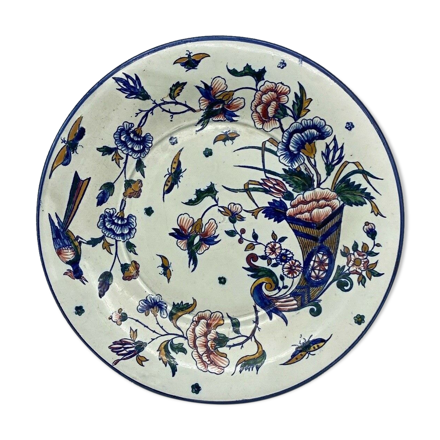 Plate gien with cornucopia decoration insect peacock butterfly