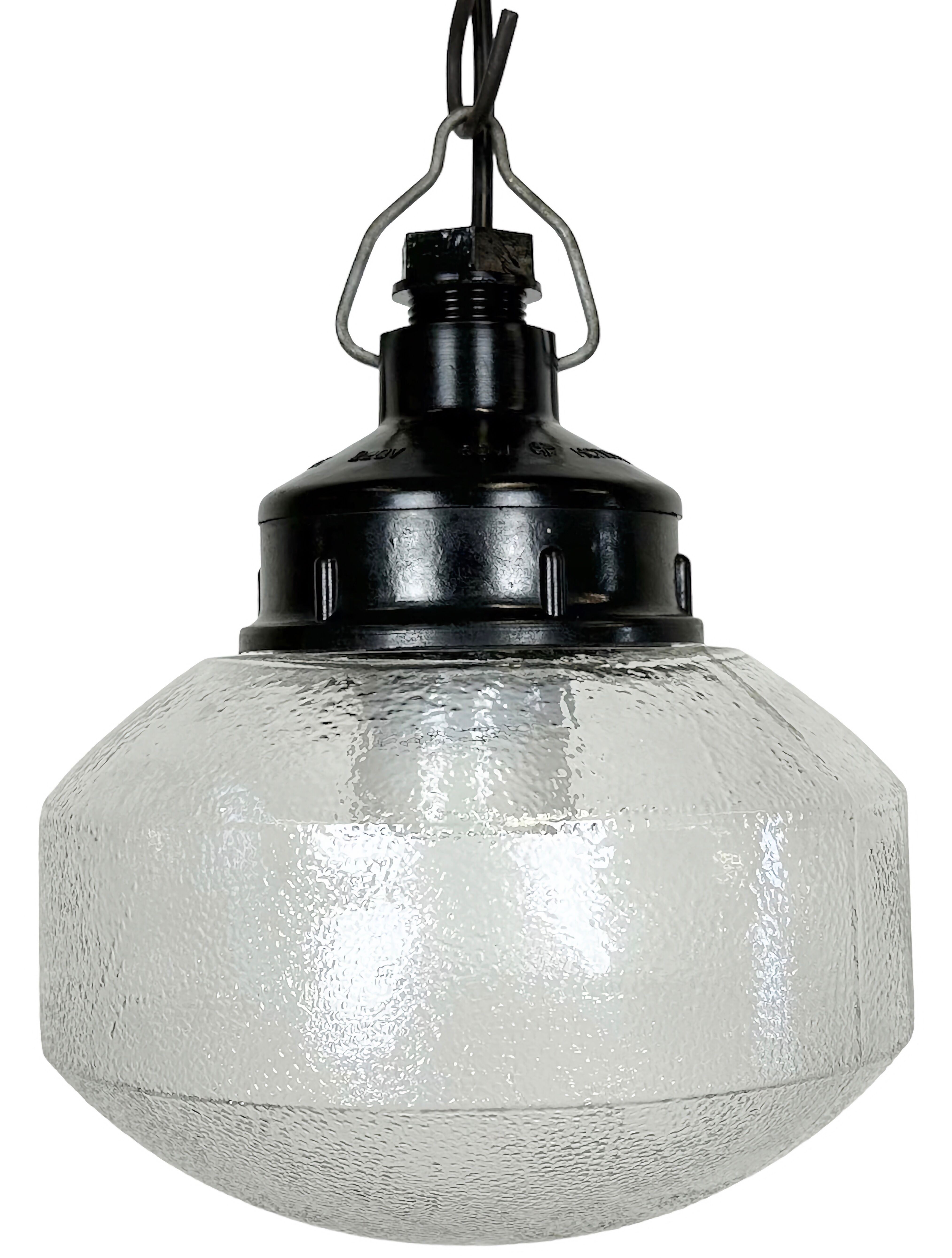 Industrial bakelite pendant light with frosted glass, 1970s