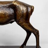 Importante Lampe Sculpturale en Bronze et Marbre, Cerf, Art Déco, France