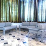 Two-Seater Leather and Steel Lounge Sofas by Gae Aulenti for Knoll International, 1970s, Set of 2