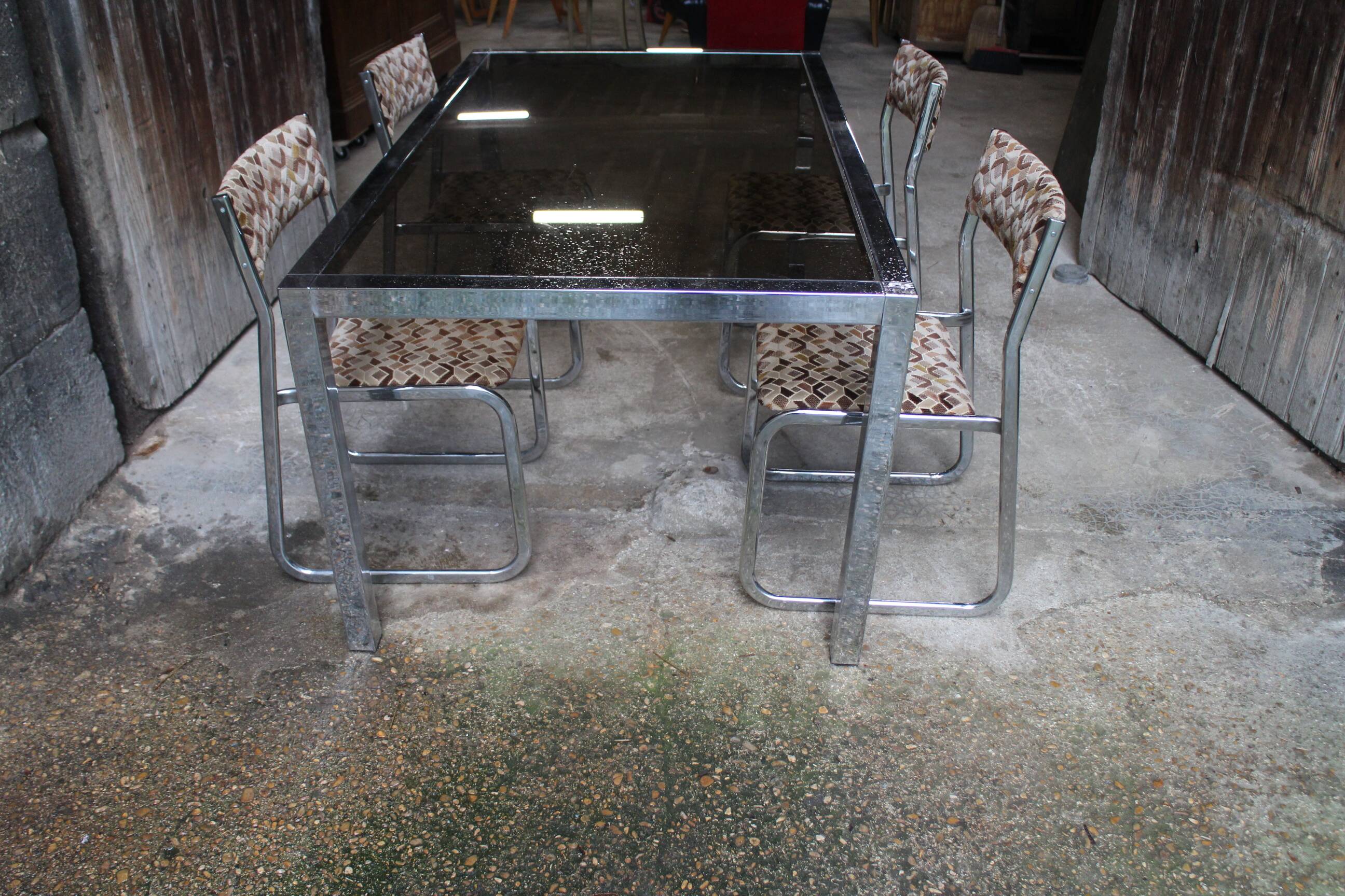 Vintage table chrome legs and smoked glass top