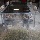 Vintage table chrome legs and smoked glass top