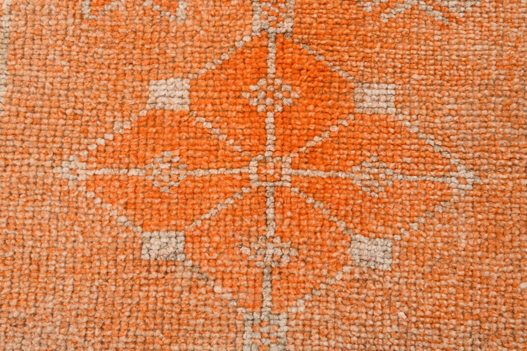 2x13 Soft Orange & Fuchsia Pattern Rug, Vintage Ousahk Runner Rug,90x381 Cm