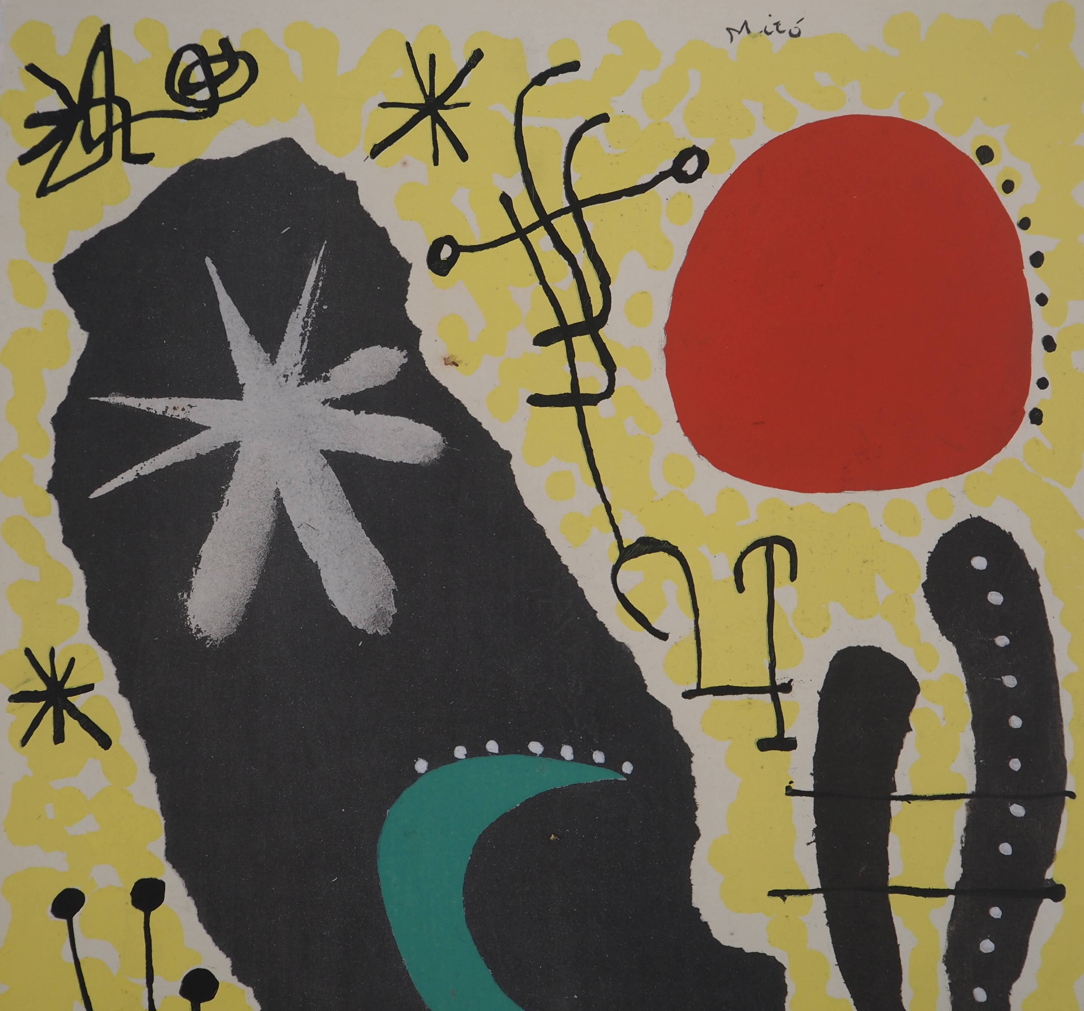 Joan miro : personnage surréaliste - pochoir original signé