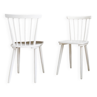 Lot de 2 chaises vintage à barreaux blanc Mid Century Retro Skandi Scandinave Chaise de cuisine