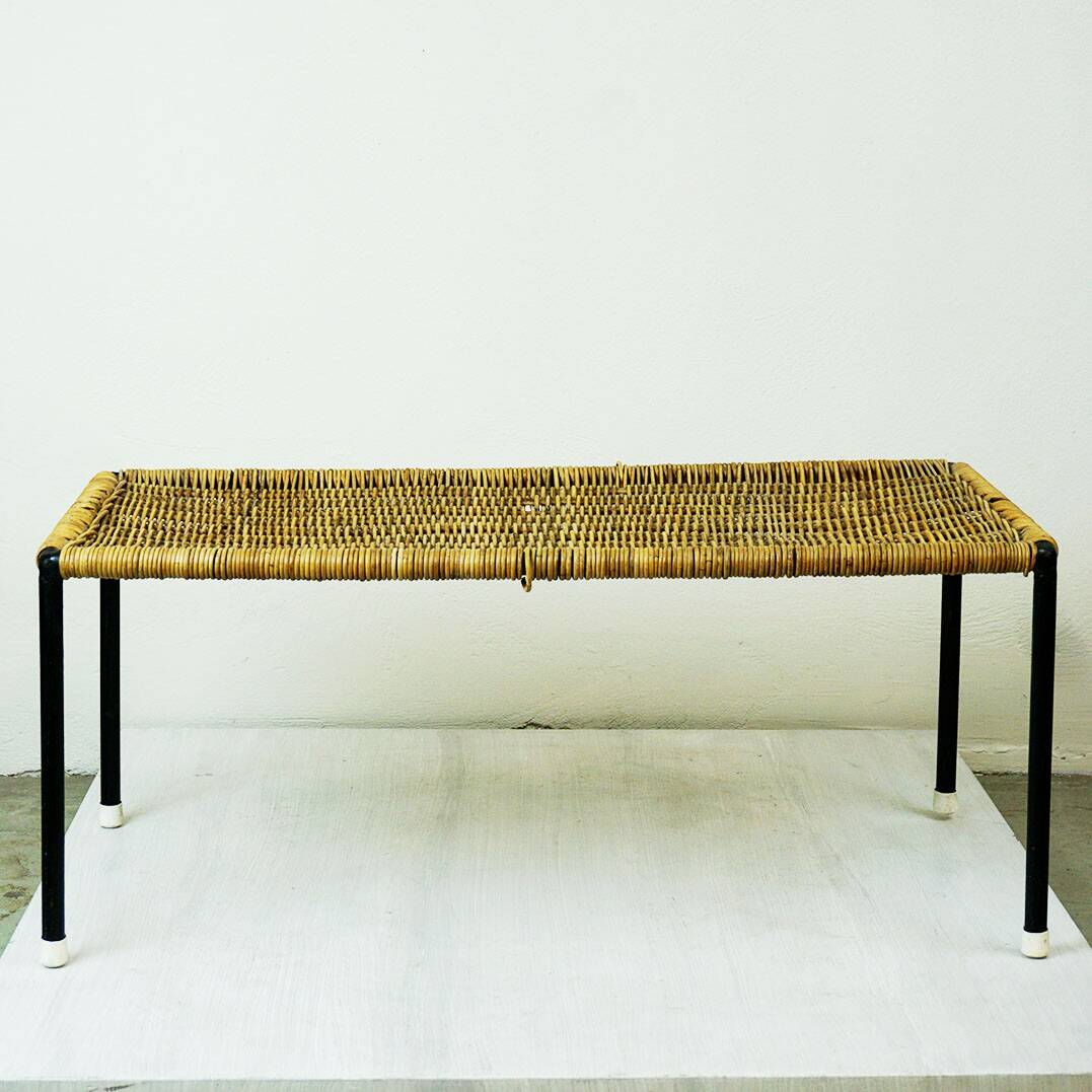 Black steel and wicker side table by Carl Auböck, mid-century.