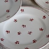 6 old Belgian Nimy earthenware soup plates with red pattern