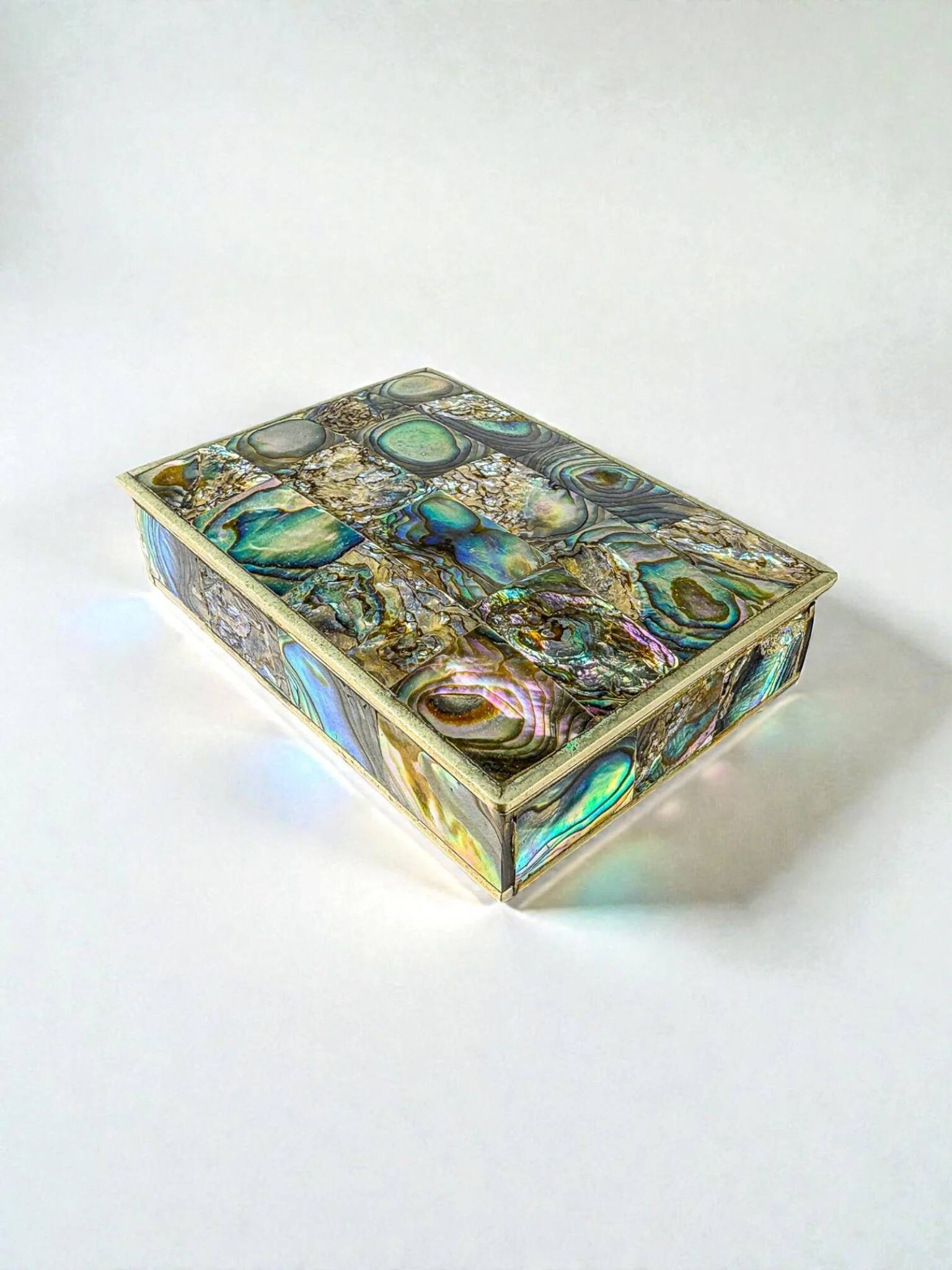 Abalone shell vanity box, alpaca and wood, Mexico, c.1970s