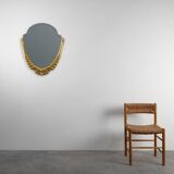 Oval Art Deco carved Gilt Wooden Mirror, France ca. 1920