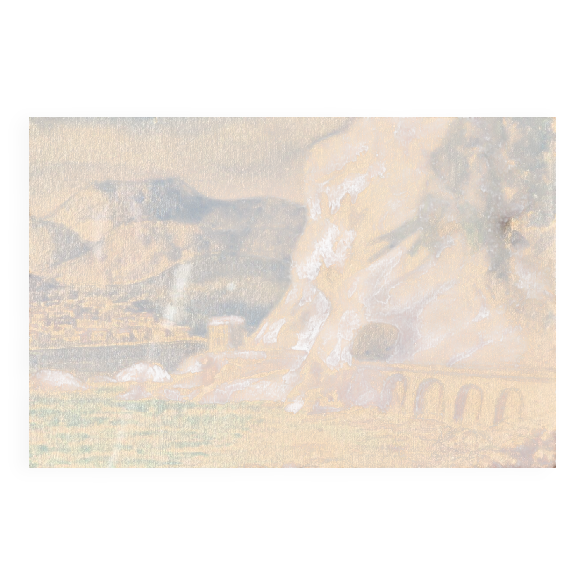 Signed watercolor, red rocks of Menton