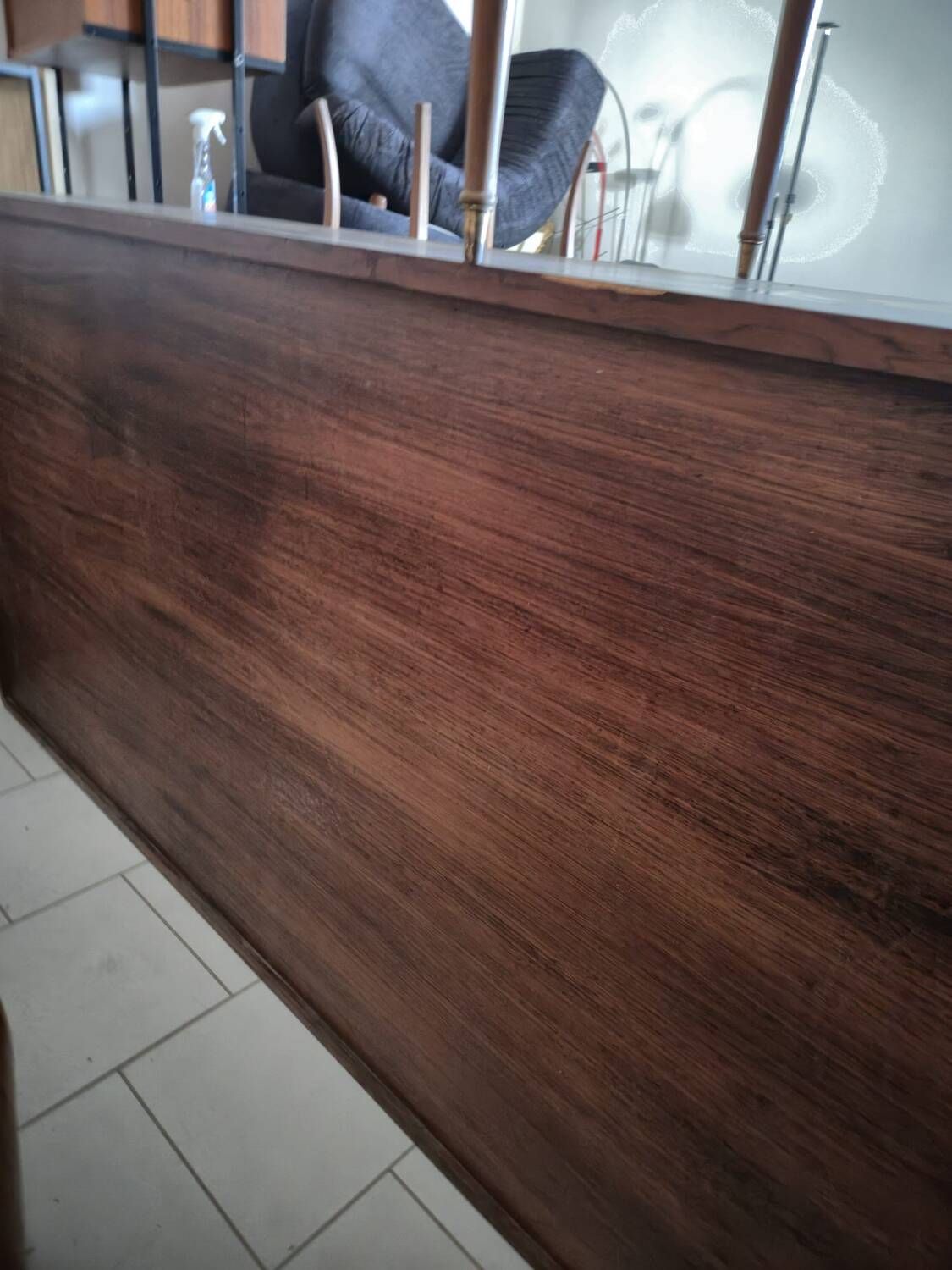 Scandinavian sideboard in dark red wood and leather, 1960s vintage modernism