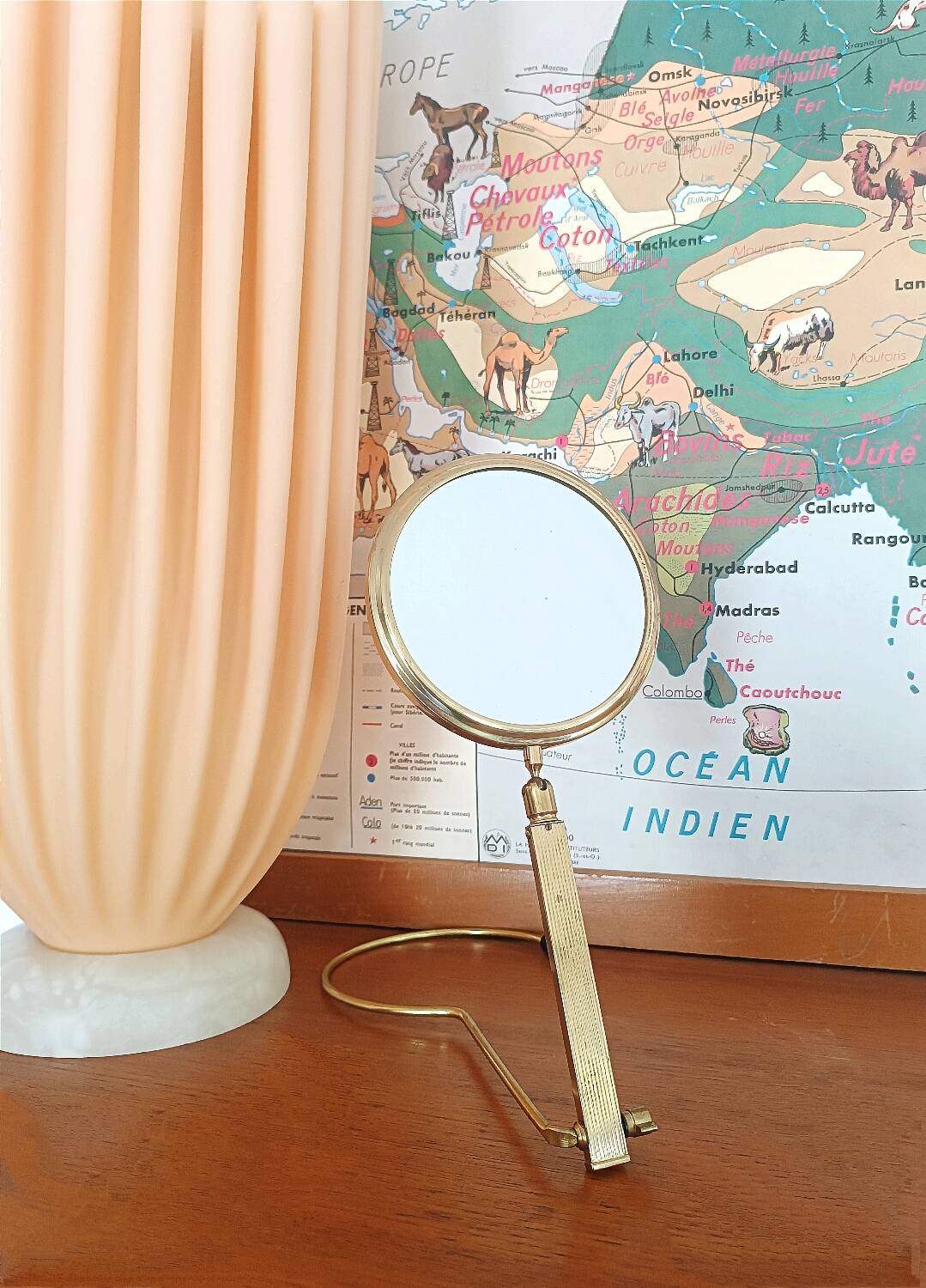 Vintage midi century brass barber mirror