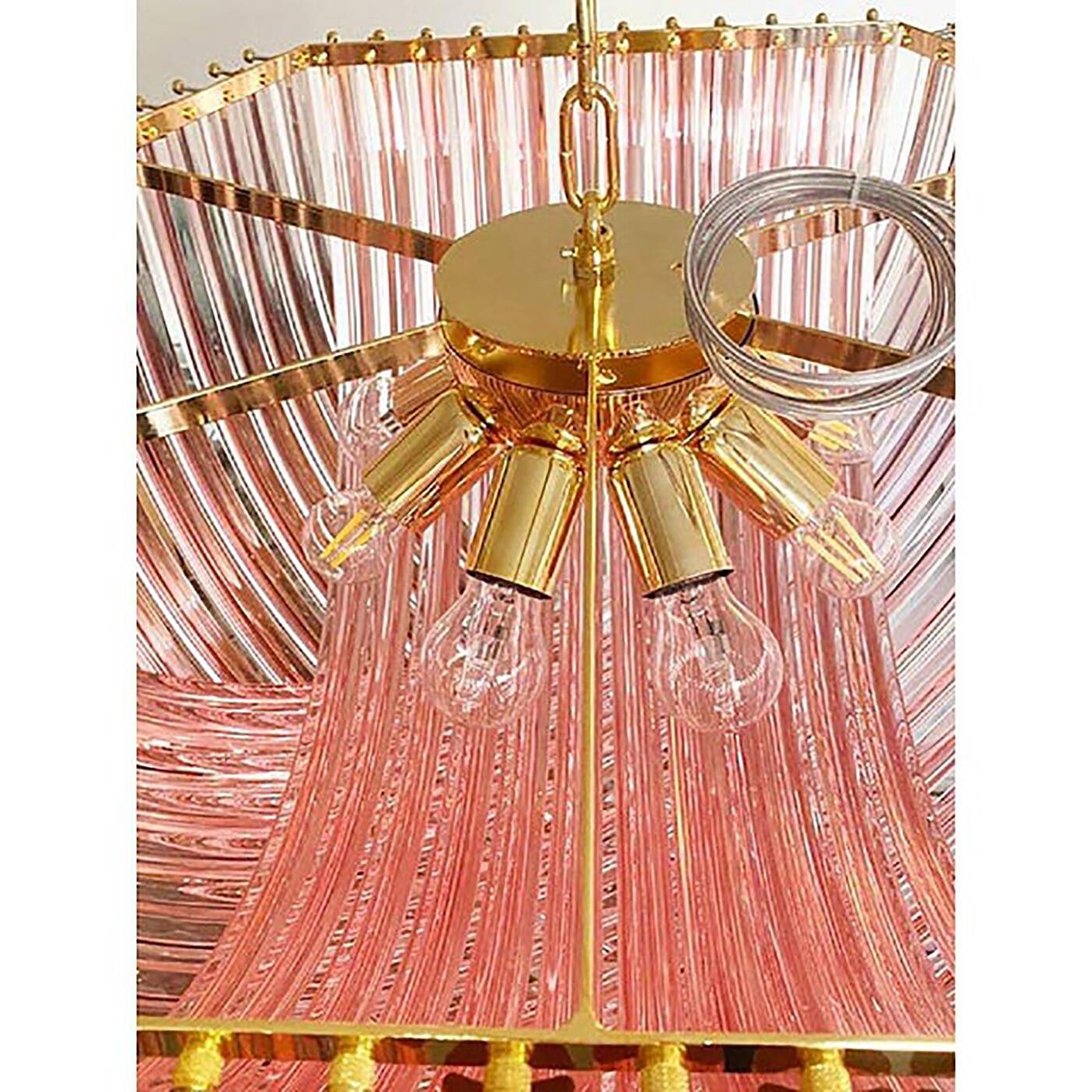 Glass Chandelier Arc in Pink Color With Gold Metal Frame