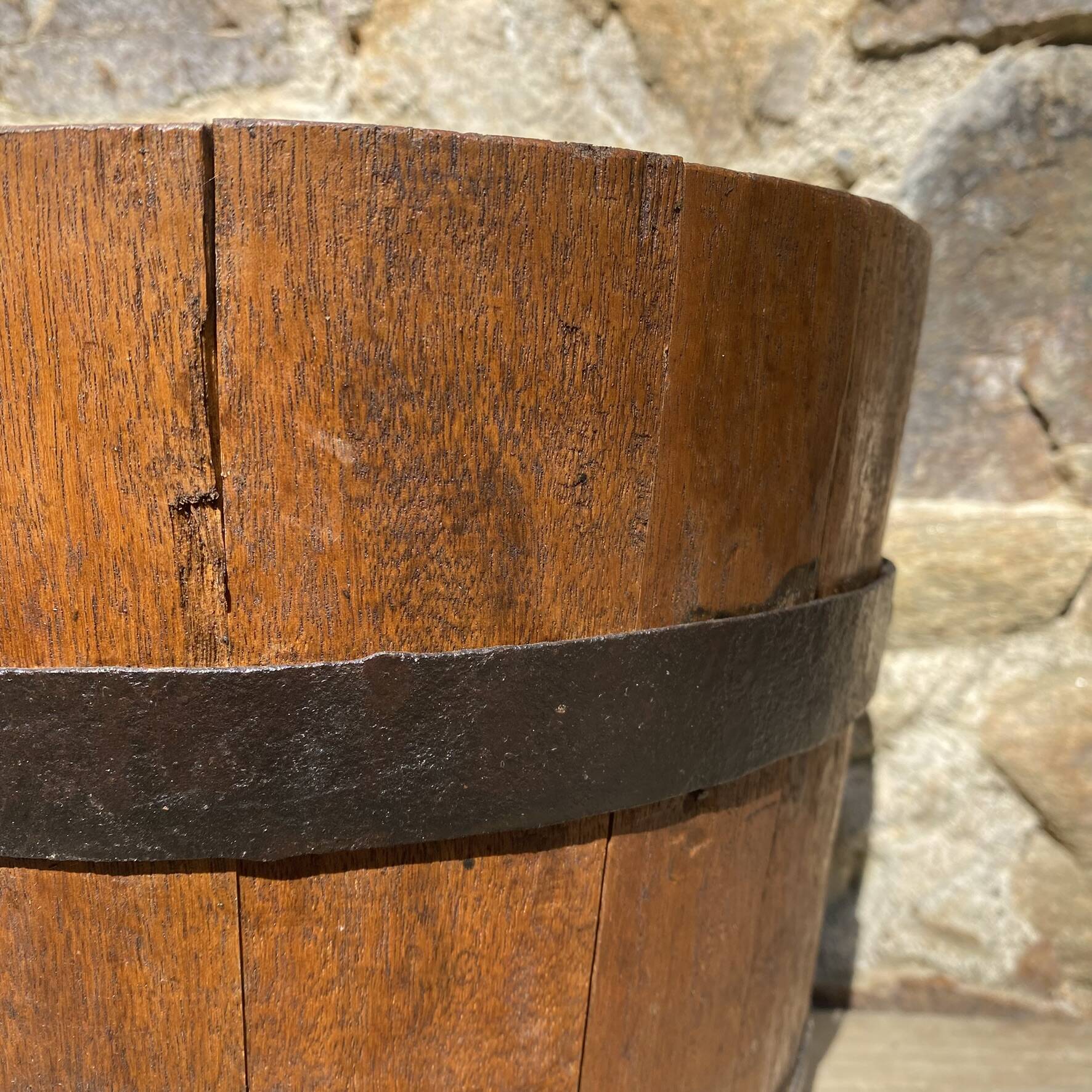 Wood and metal barrel planter