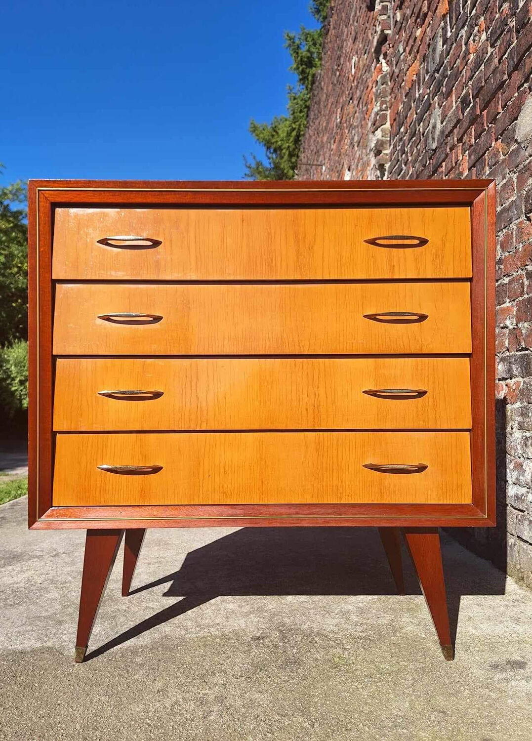 Vintage Chest of Drawers with Compass Feet, Old Furniture