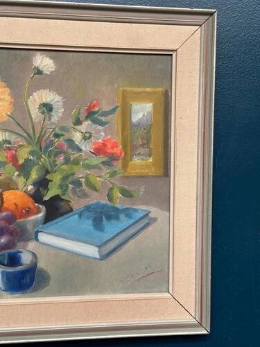 Swedish Oil on Canvas “Still Life” by K. Eliasson, Vintage & Framed 58×50cm