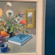 Swedish Oil on Canvas “Still Life” by K. Eliasson, Vintage & Framed 58×50cm