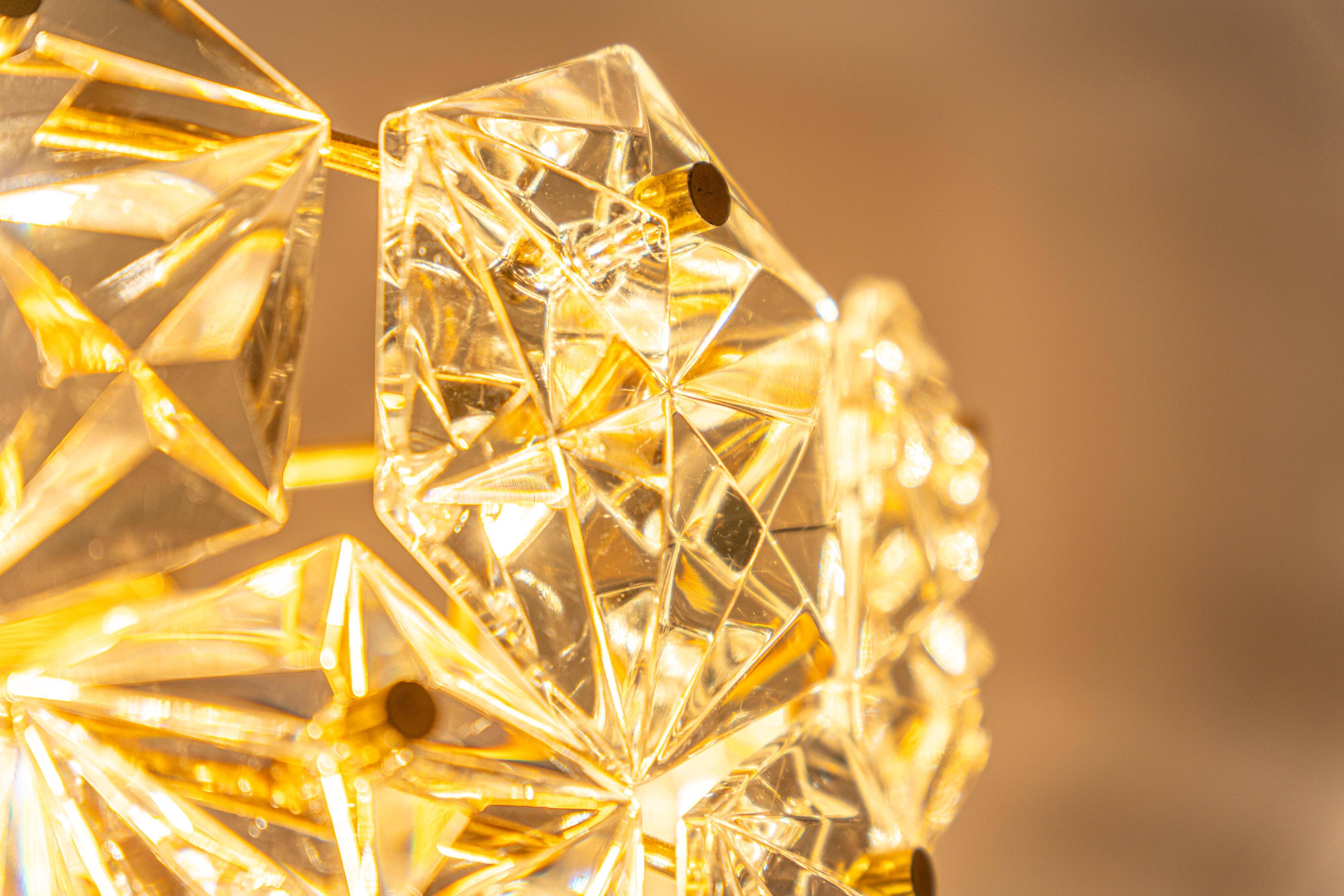 Small chandelier, brass and crystal glass by Kinkeldey, Germany, 1970s.