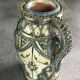Old safi pottery vase in polychrome paint and metal sculpture décor 14 cm