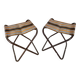 Pair of Folding Camping Fishing Stools Metal Tube + Vintage Fabric #E31