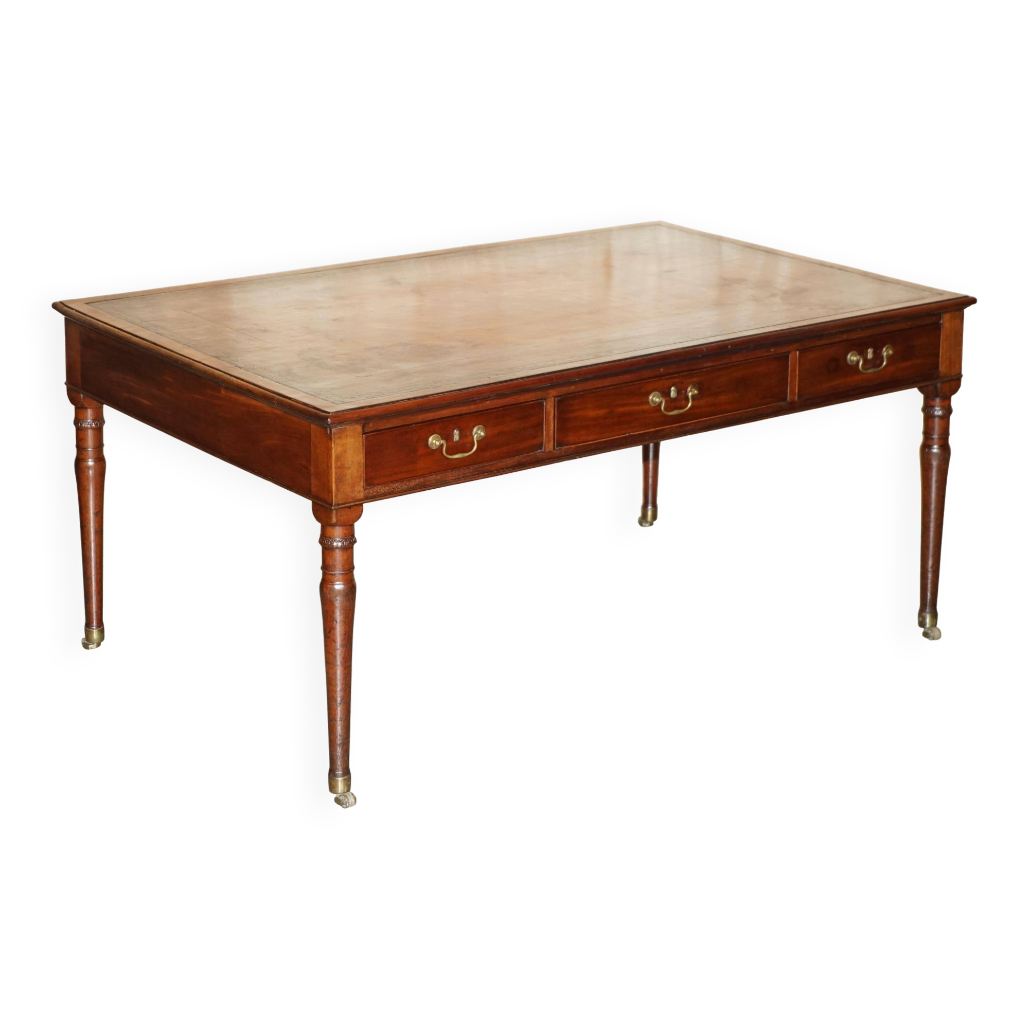 Bureau d'écriture géorgien irlandais antique restauré 1780 cuir