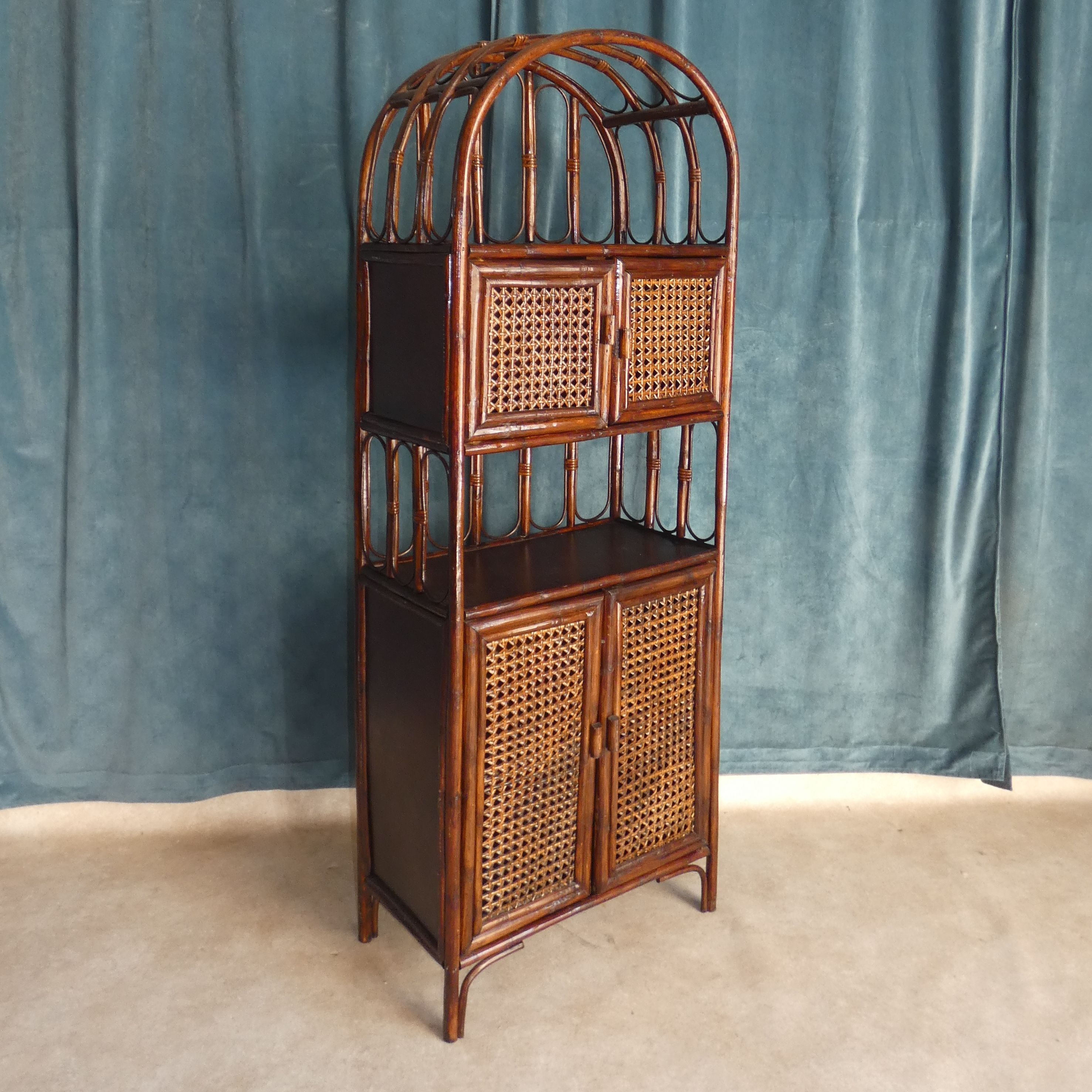Library in Bamboo and Cane of Rattan Varnish Brown circa 1970 H 175 cm