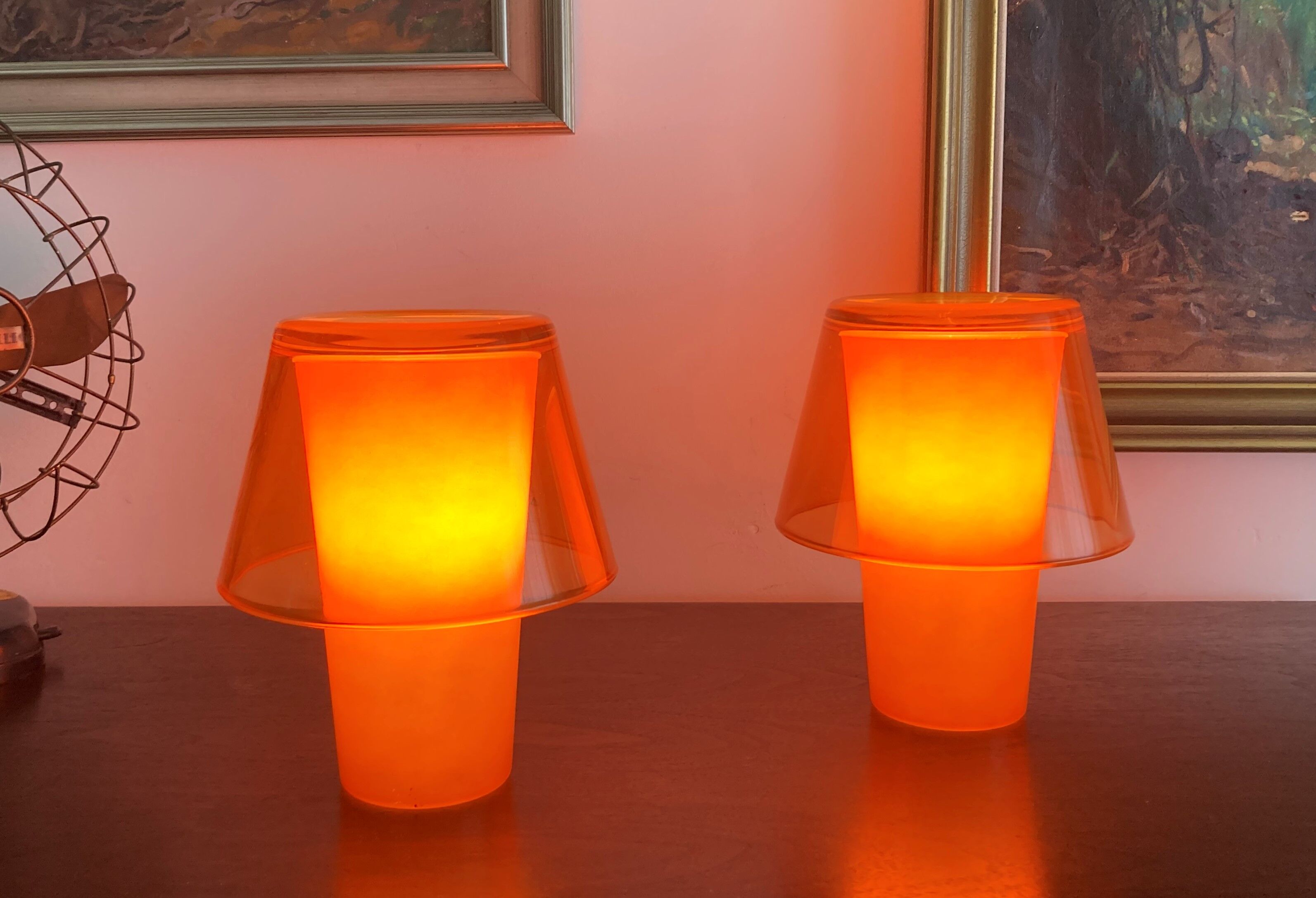 Paire de lampes de table orange Ikea Gavik design 90's