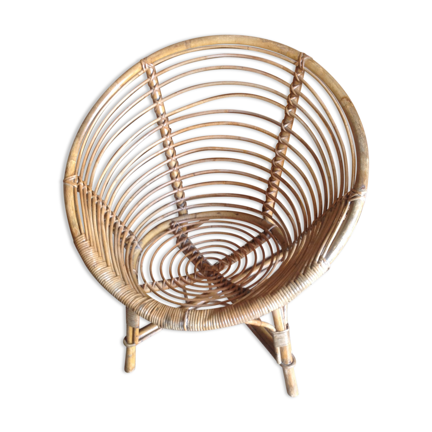 Vintage shell rattan armchair