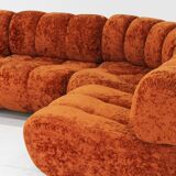 Canapé modulable vintage italien Giuseppe Munari en velours orange, Italie, années 1970