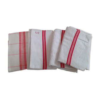 4 Old towels with red stripes of mixed heritage