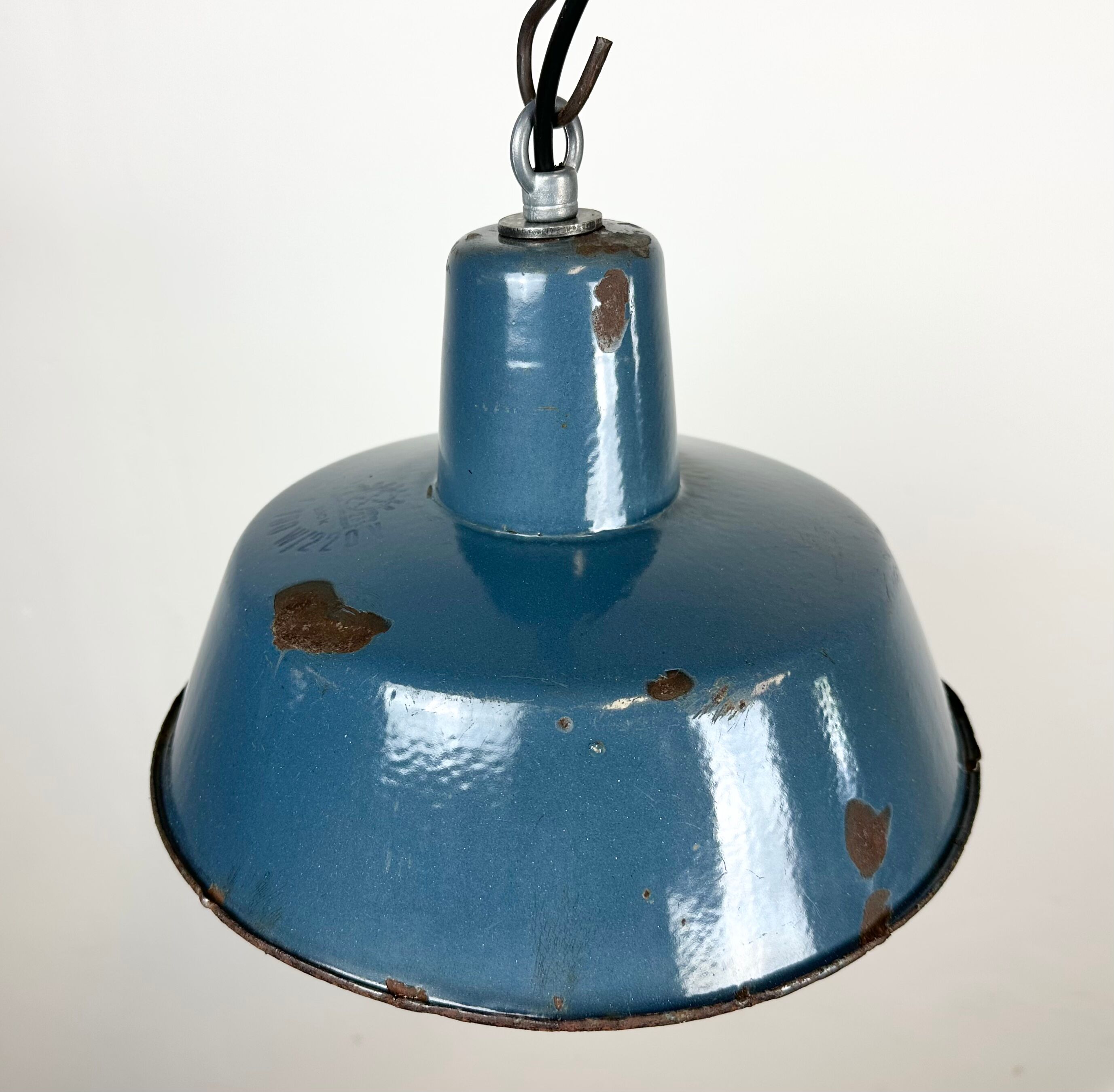 Small Industrial Blue Enamel Pendant Lamp, 1960s