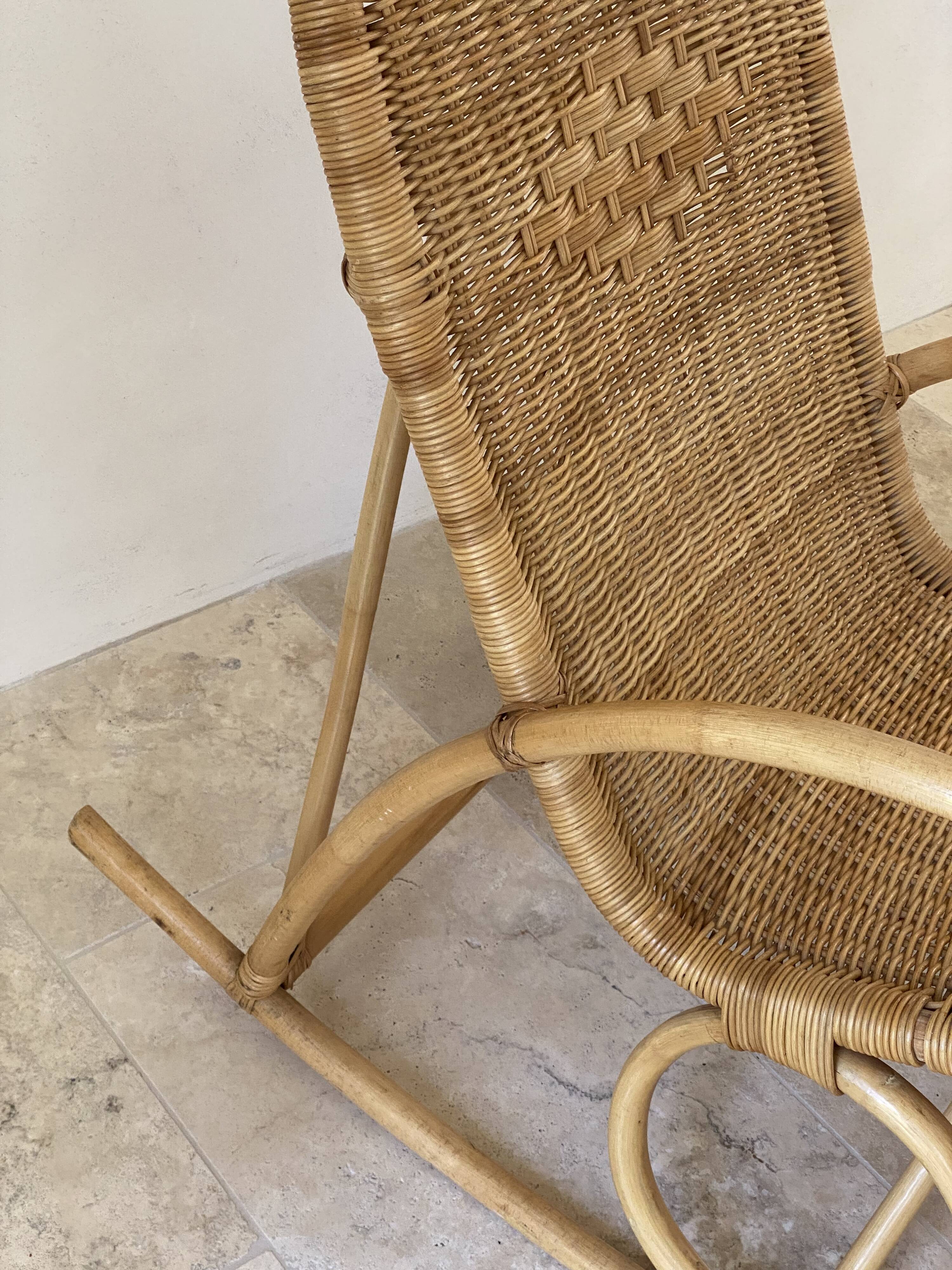 Natural rattan rocking chair.