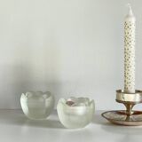 VINTAGE Glass and Silver Metal CANDLE HOLDERS