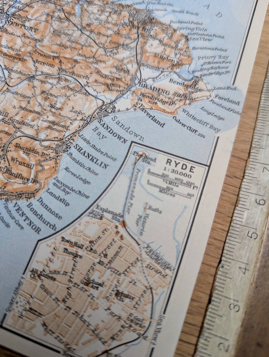 Île de Wight, Angleterre, plan original imprimé en 1913.