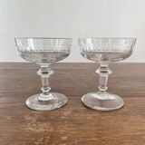 2 coupes à champagne anciennes en verre soufflé à côtes plates 19eme siècle