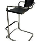 Tabouret de bar vintage en cuir noir et chrome, Italie