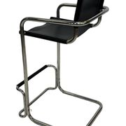 Tabouret de bar vintage en cuir noir et chrome, Italie