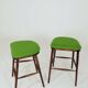 A pair of wood bar stools- Green premium wool - Rustic style/MCM