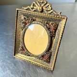 Cadre en métal antique en laiton doré cadre 10,5 cm x 9 cm verre convexe