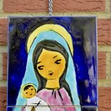 Virgin and Child - ceramic painting signed J.Ortega.