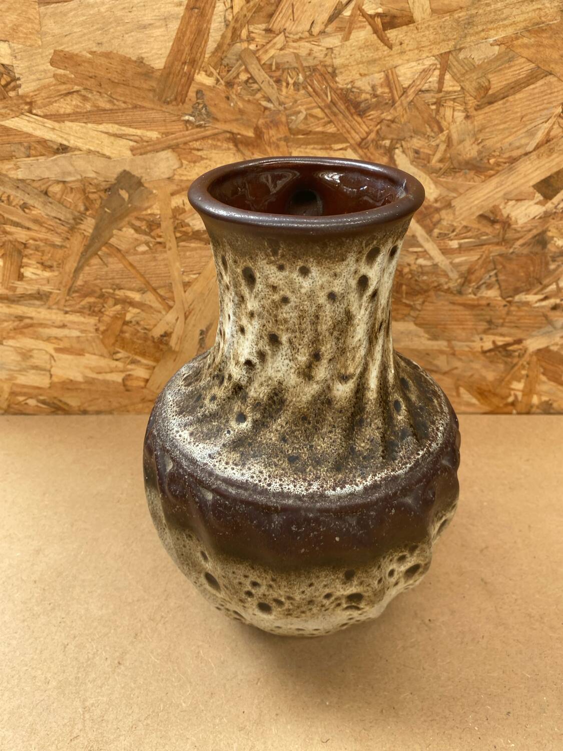 Antique west germany ceramic pitcher brown beige vintage