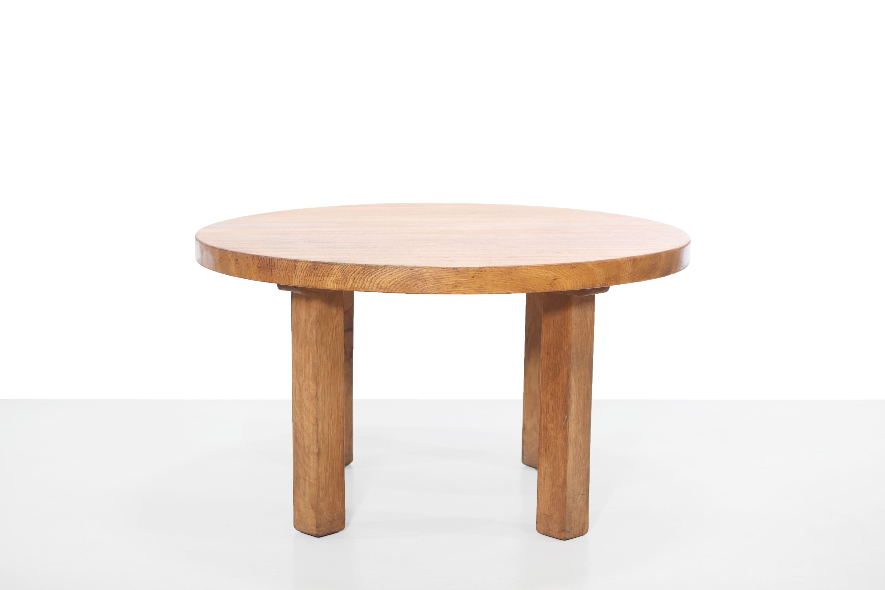 Round brutalist artisan solid oak coffee table