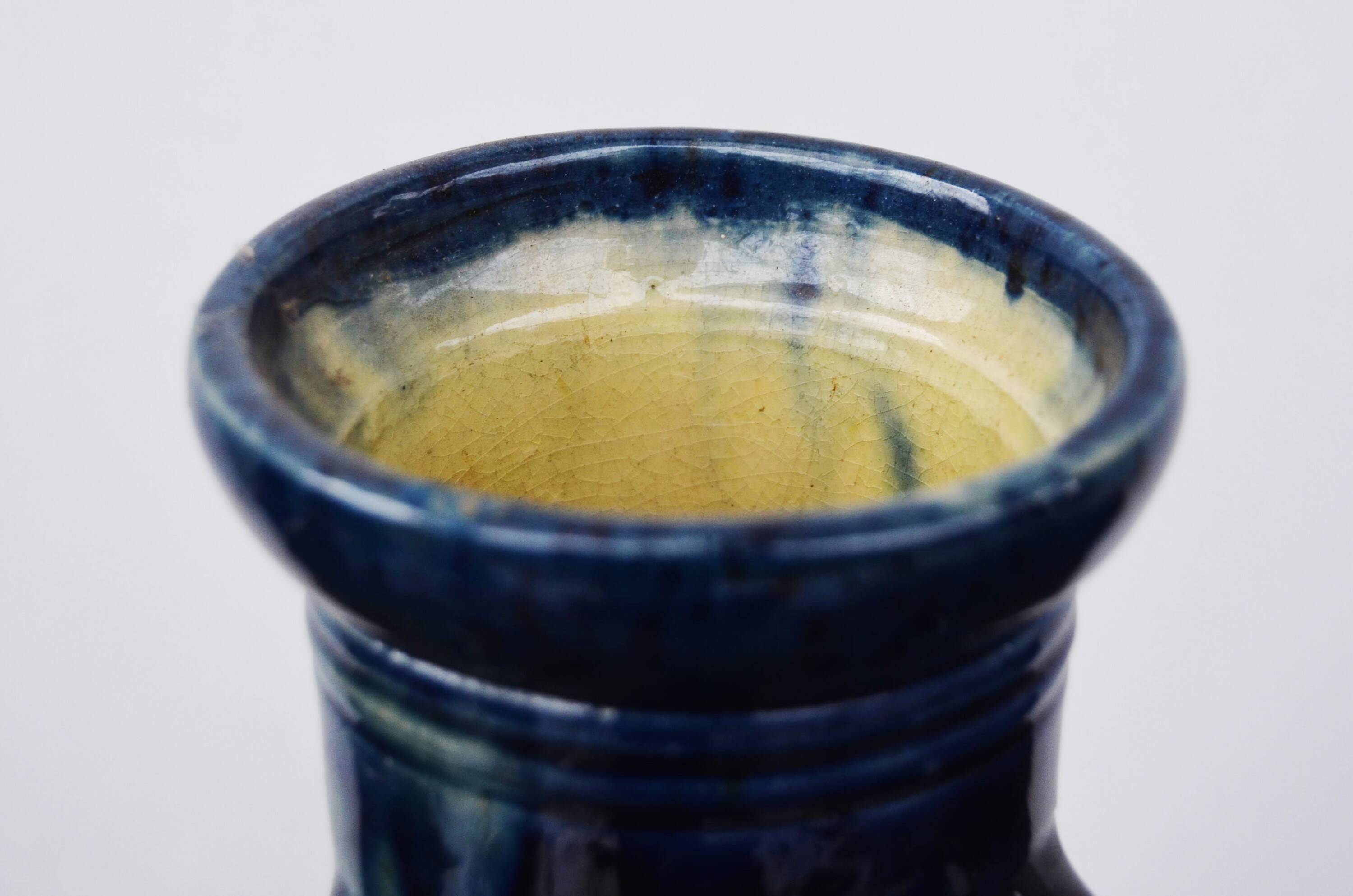 Art Nouveau Mini Vase Drip Glaze Faienceries Belgium with 3 Twisted Handles