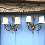 French neoclassical antique wall sconces  highly detailed with hunting horn and arrow motif hunting