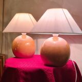 pair of solid wood varnished lamps 1kg 32x30 elec ok screw bulb very good