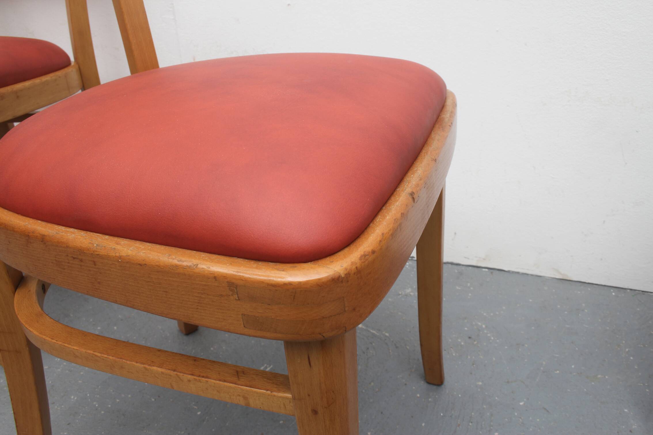 Set of 4 chairs 1950s, beechwood and leatherette