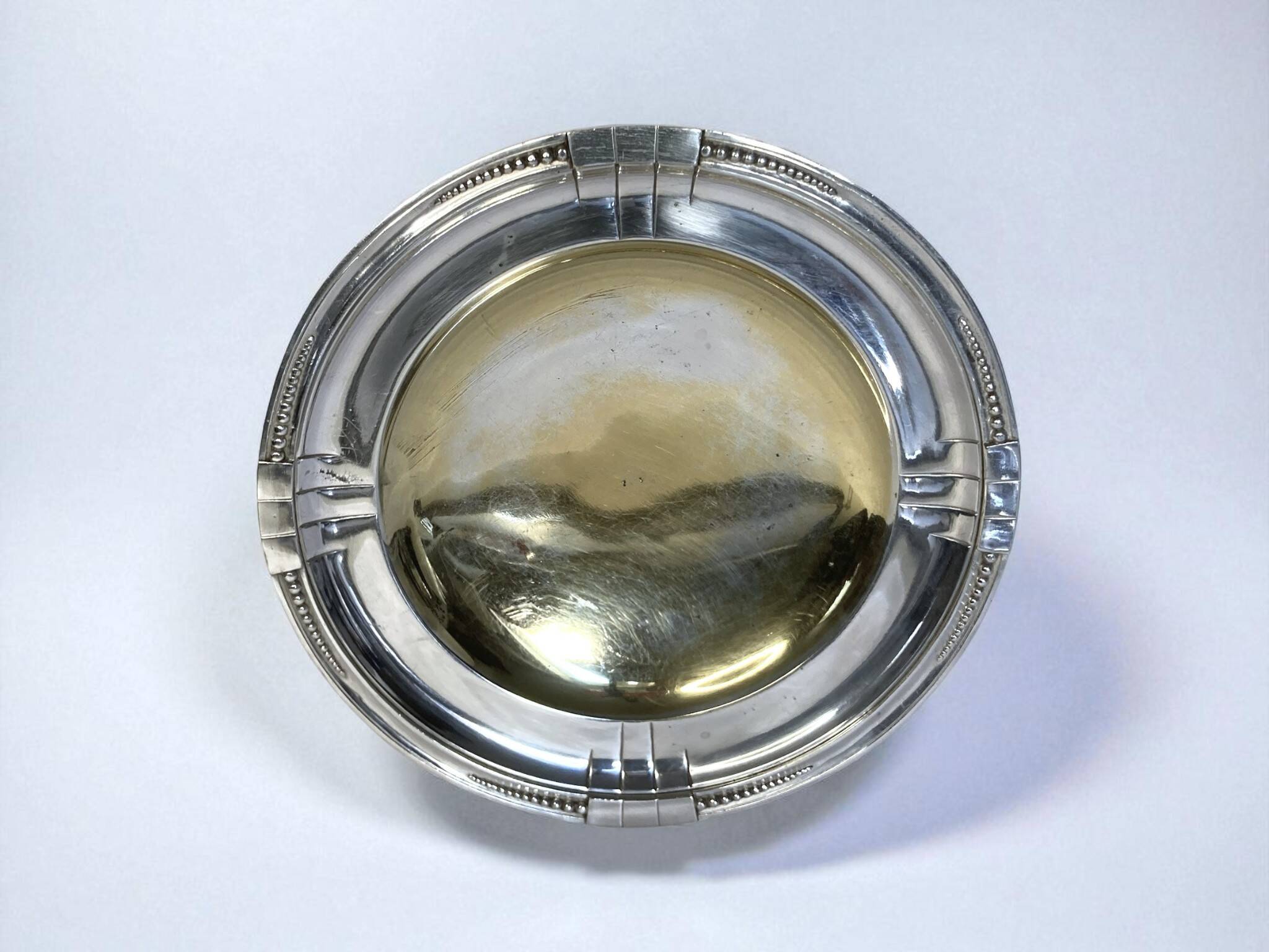 Art Deco silver-plated metal tray on pedestal, circa 1930