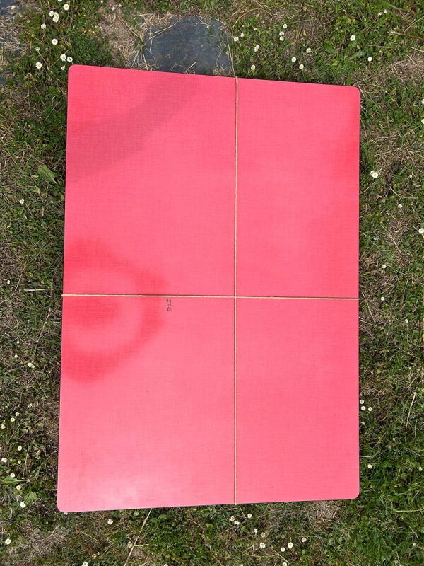 Table en Formica Rouge complète avec 2 tiroirs et 2 rallonges