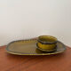 Vintage ceramic set Gien khaki serving dish and 2 ramekins.